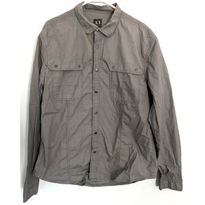 Armani Exchange Shirt Mens L-XL Gray Button Up Long Sleeve‎ 100% Cotton Pockets